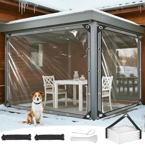 Transparente Plane mit Ösen 3x4m PVC Plane Transparent Durchsichtige Abdeckplane wasserdichte Wetterfeste Strapazierfähig Reißfest Faltbar Tarp für Terrasse Balkon Gartenmöbel Pavillon Hühnerstall