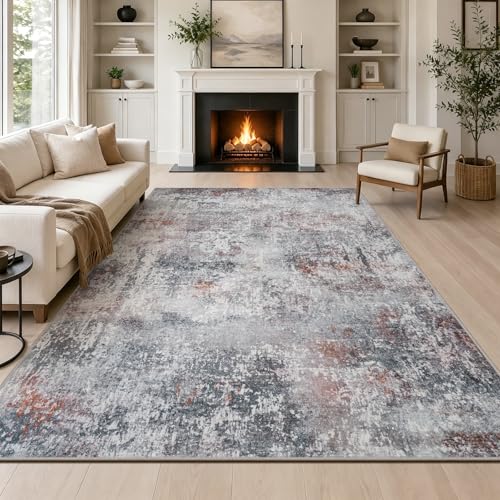 Capslpad Rot-Grau Abstraktes Teppich Wohnzimmer 160x230cm rutschfest Kurzflor Kunstwolle Schlafzimmer Teppich Waschbar Minimalistisch Bettvorleger Teppiche für Wohnzimmer Schlafzimmer Büro Bereich Dek