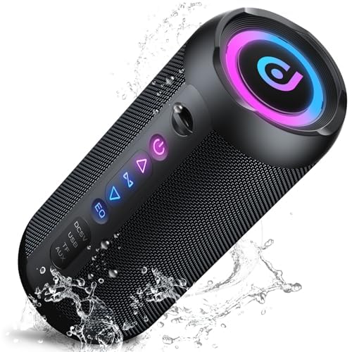 Bluetooth Lautsprecher mit Licht, 25W Musikbox Tragbarer Bluetooth Box mit IPX7 wasserdicht, Dualen Bass-Treibern, 24 Sth Akku, RGB Lichter, TWS Kopplung，AUX, TF Karte, Geeignet Outdoor/Party/Reisen
