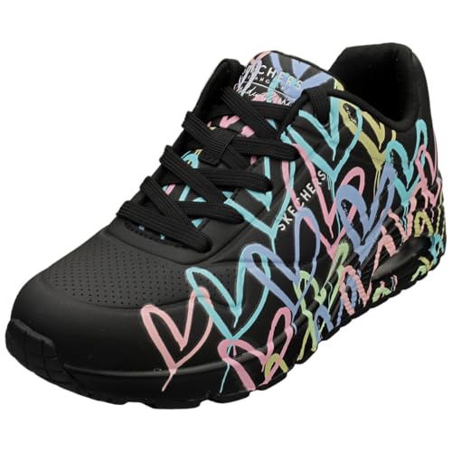 Skechers Damen UNO Spread the Love Trainer, Black Purple Turquoise Durabuck/ Black Mesh, 41 EU
