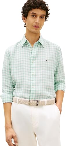 Tommy Hilfiger Herren Hemd Linen Essential Gingham Regular Fit, Türkis (Crushed Mint/Check), XS
