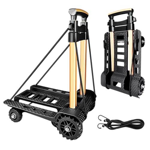 Faltbarer Handwagen, geräuschlose, verschleißfeste PU-Tankräder und einstellbare Aluminium-Deichsel, 60 kg Tragfähigkeit und geringes Gewicht (1,8 kg), tragbarer, robuster und langlebiger Sackkarren