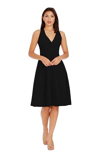Dress the Population Catalina Kleid für Damen, halblang, ärmellos, enganliegend, unten ausgestellt, einfarbig, Schwarz, X-Klein