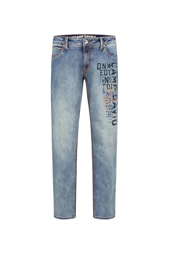 Camp David Herren Jeans CO:NO Comfort Fit Vintage Blue Printed, 36, 32