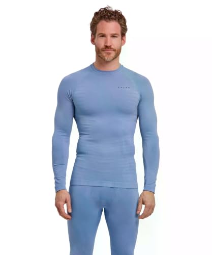 FALKE Herren Baselayer-Shirt Maximum Warm Round Neck M L/s Sh Funktionsmaterial schnelltrocknend 1 Stück, Blau Blue Steel 6958, M