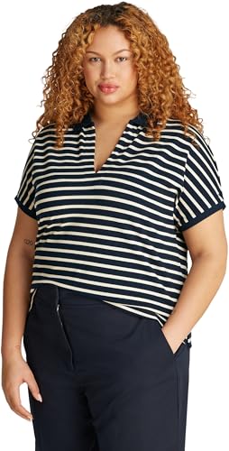 Tommy Hilfiger Damen Poloshirt Kurzarm Lyocell Relaxed Fit, Mehrfarbig (Dark Night Navy/Calico STP), 48