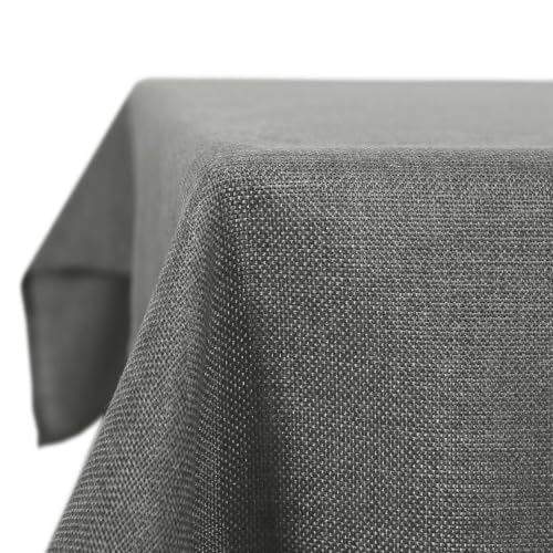Deconovo Tischdecke Dunkelgrau 130 x 220 cm Leinenoptik Tischtuch