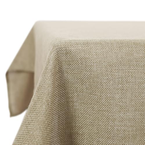 Deconovo Tischdecken Hellleinen 130 x 280 cm Abwischbar Fleckschutz