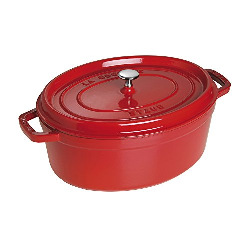 STAUB Cocotte, Gusseisen Bräter, Alle Herdarten inkl Induktion, Oval 33 cm, 6,7 L, Kirsch-Rot